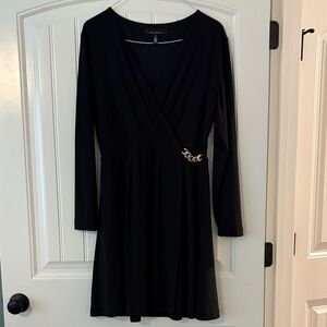 White House Black Market Black Wrap Dress with Gold Chain Detail Sz 14